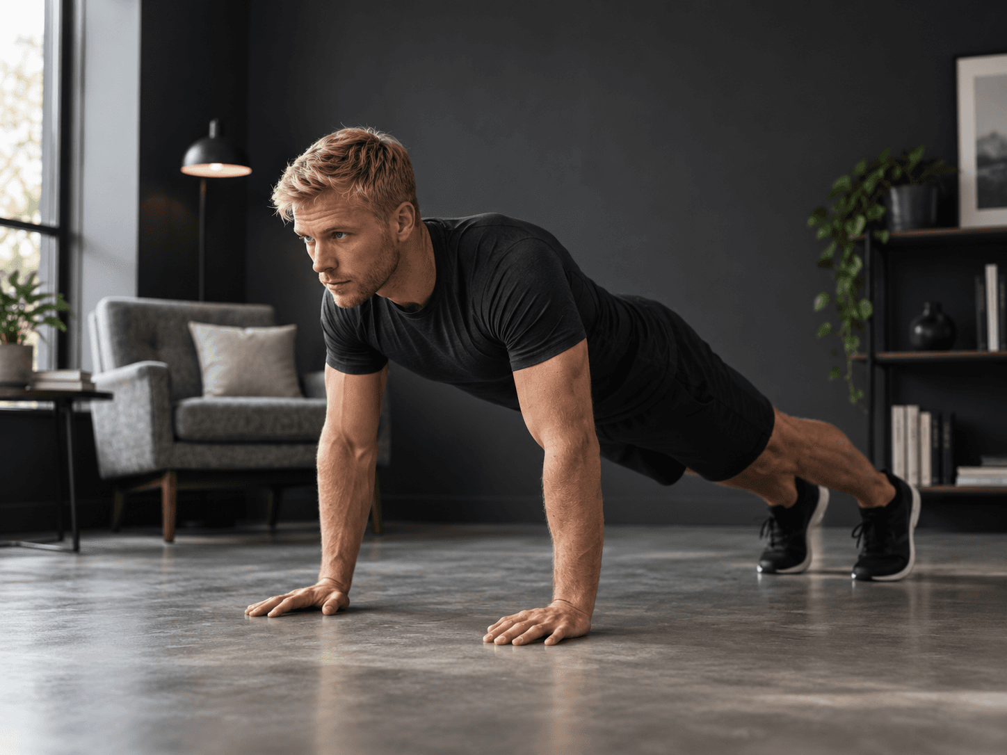 man doing a plank at home