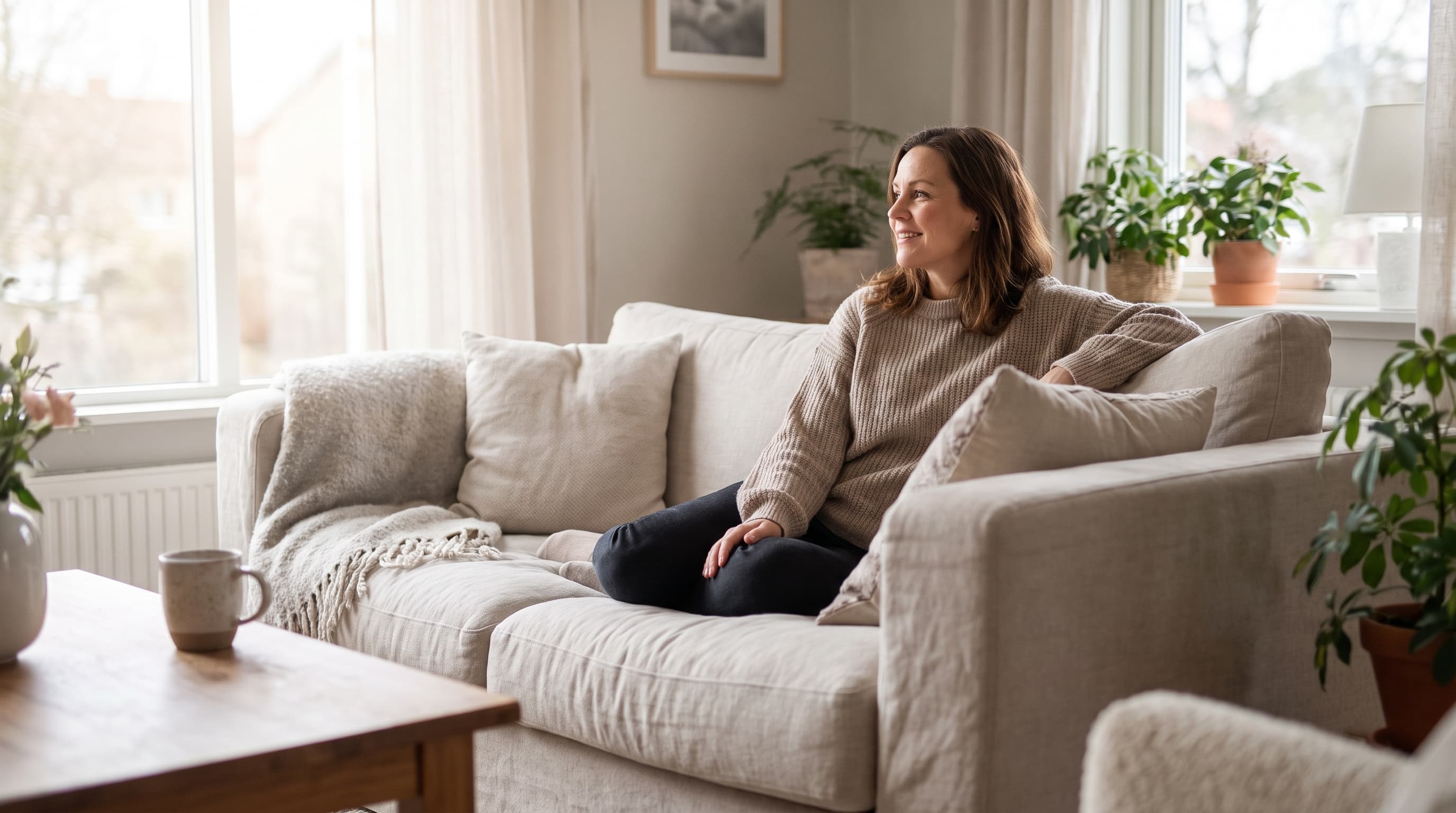 woman stretching indoors