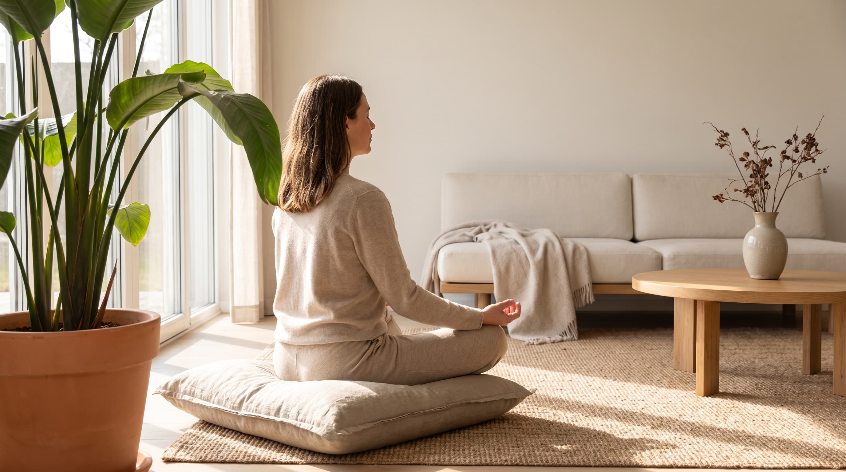 person meditating outdoors