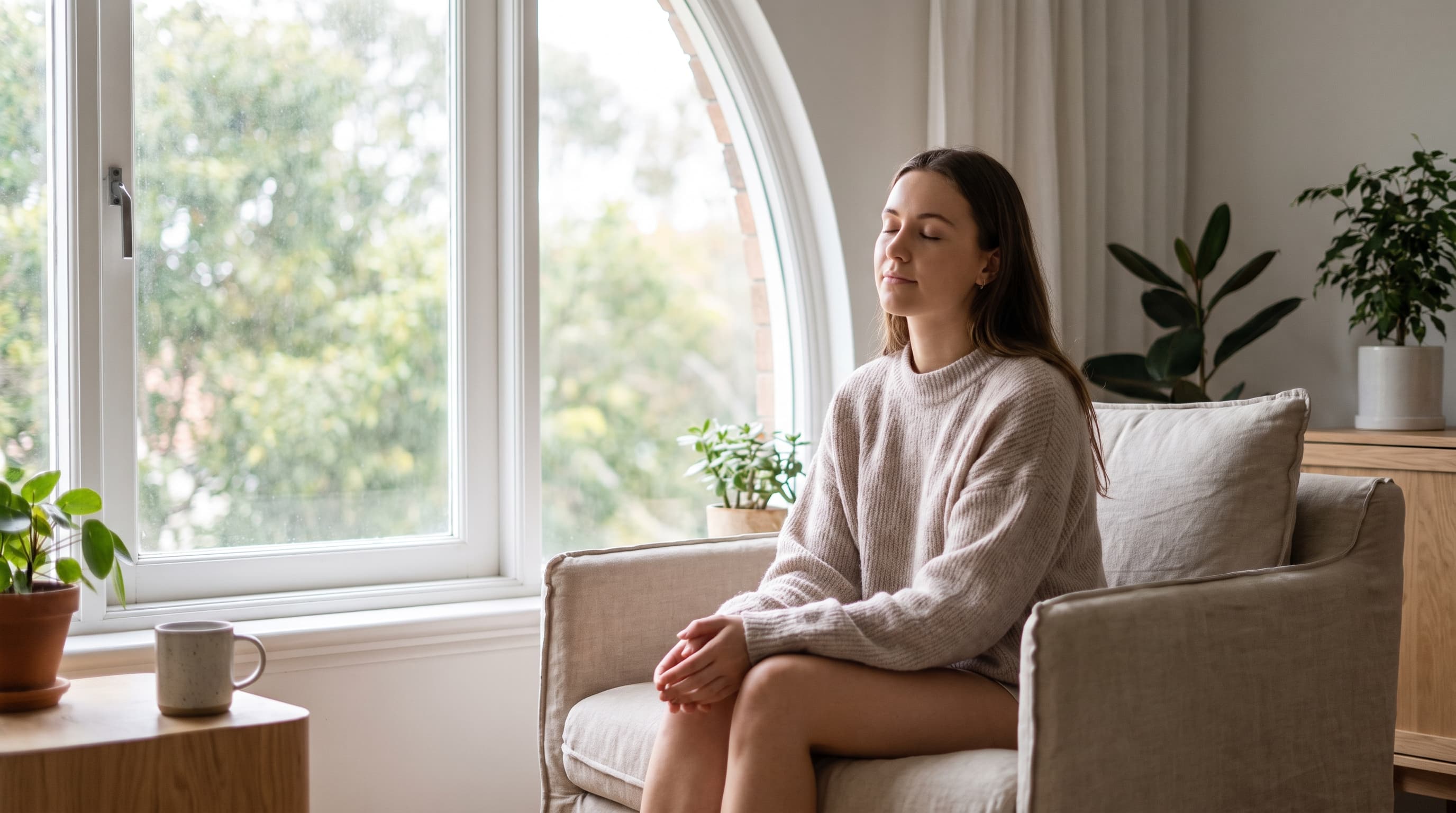 calm person breathing