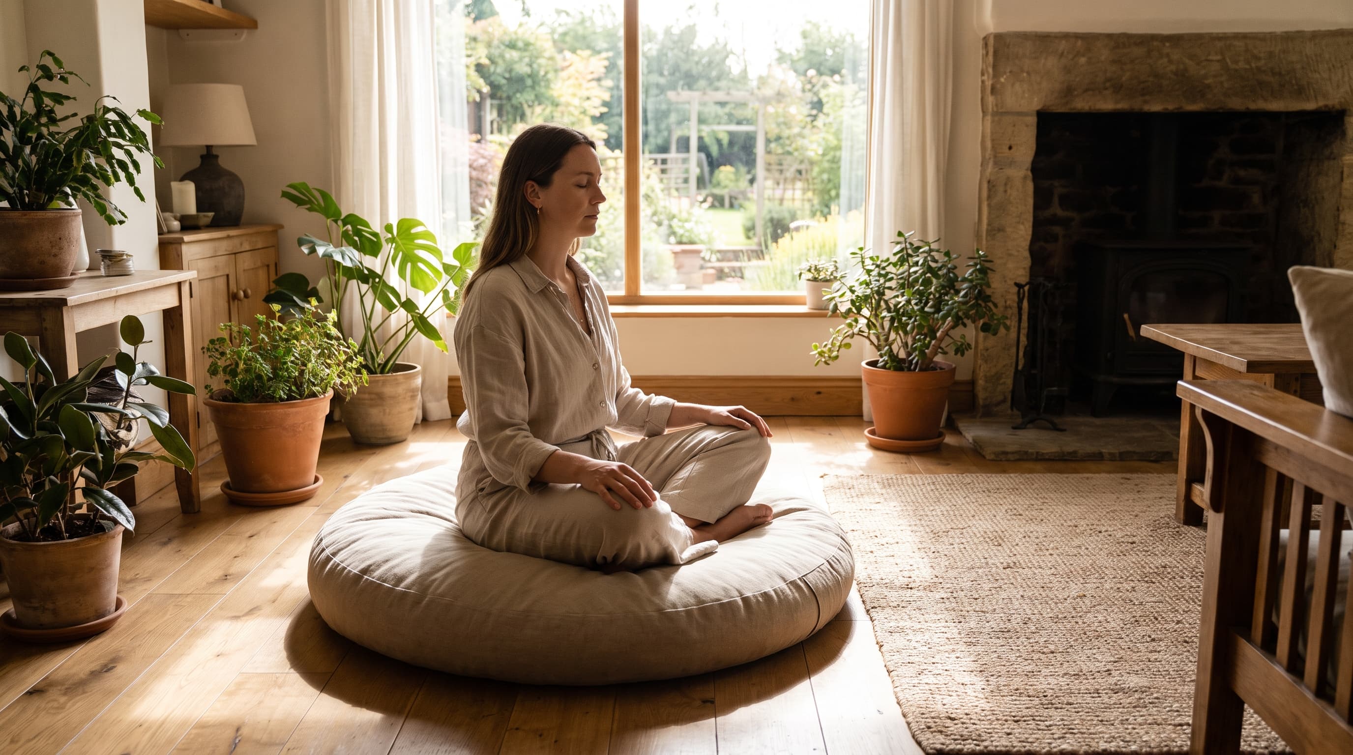 person meditating outdoors