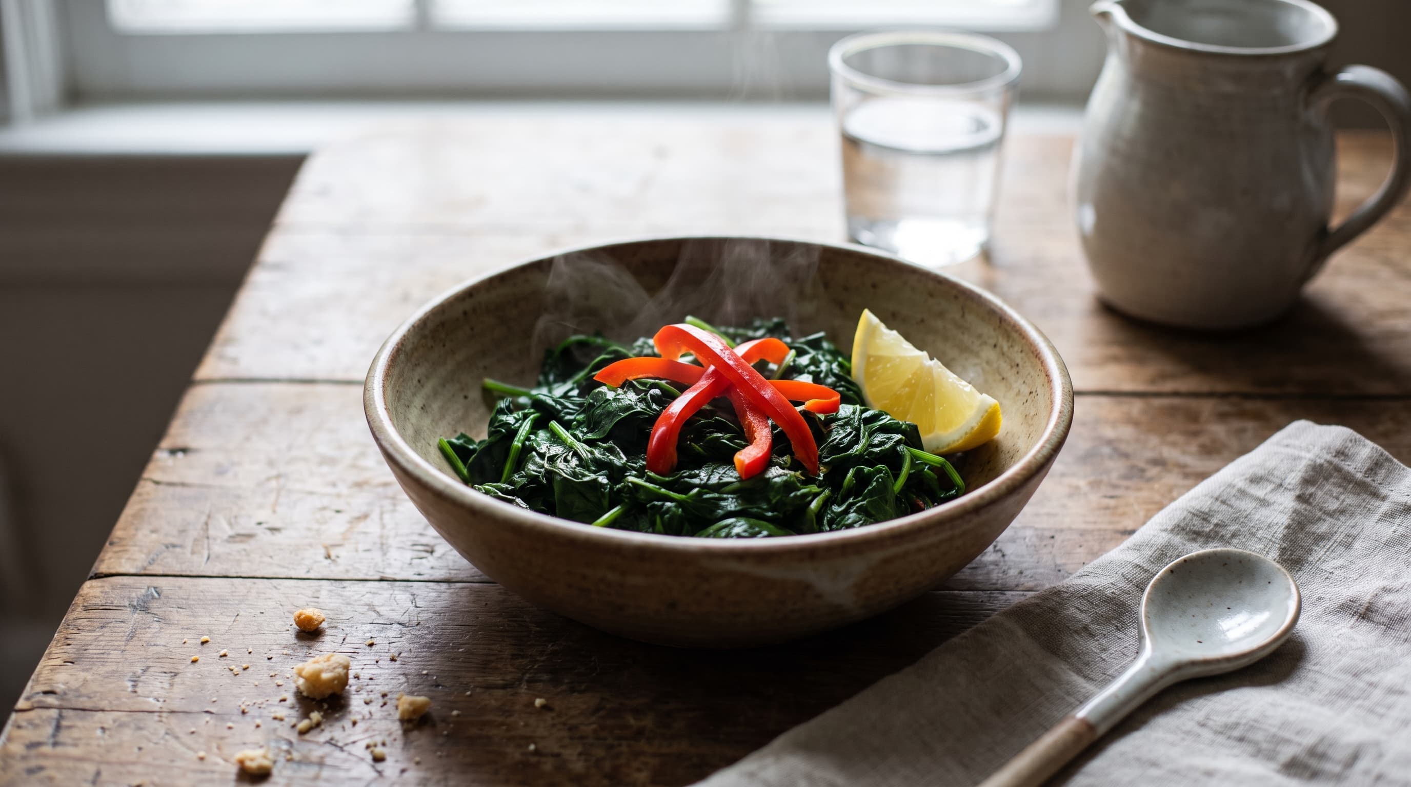 cooked spinach bowl