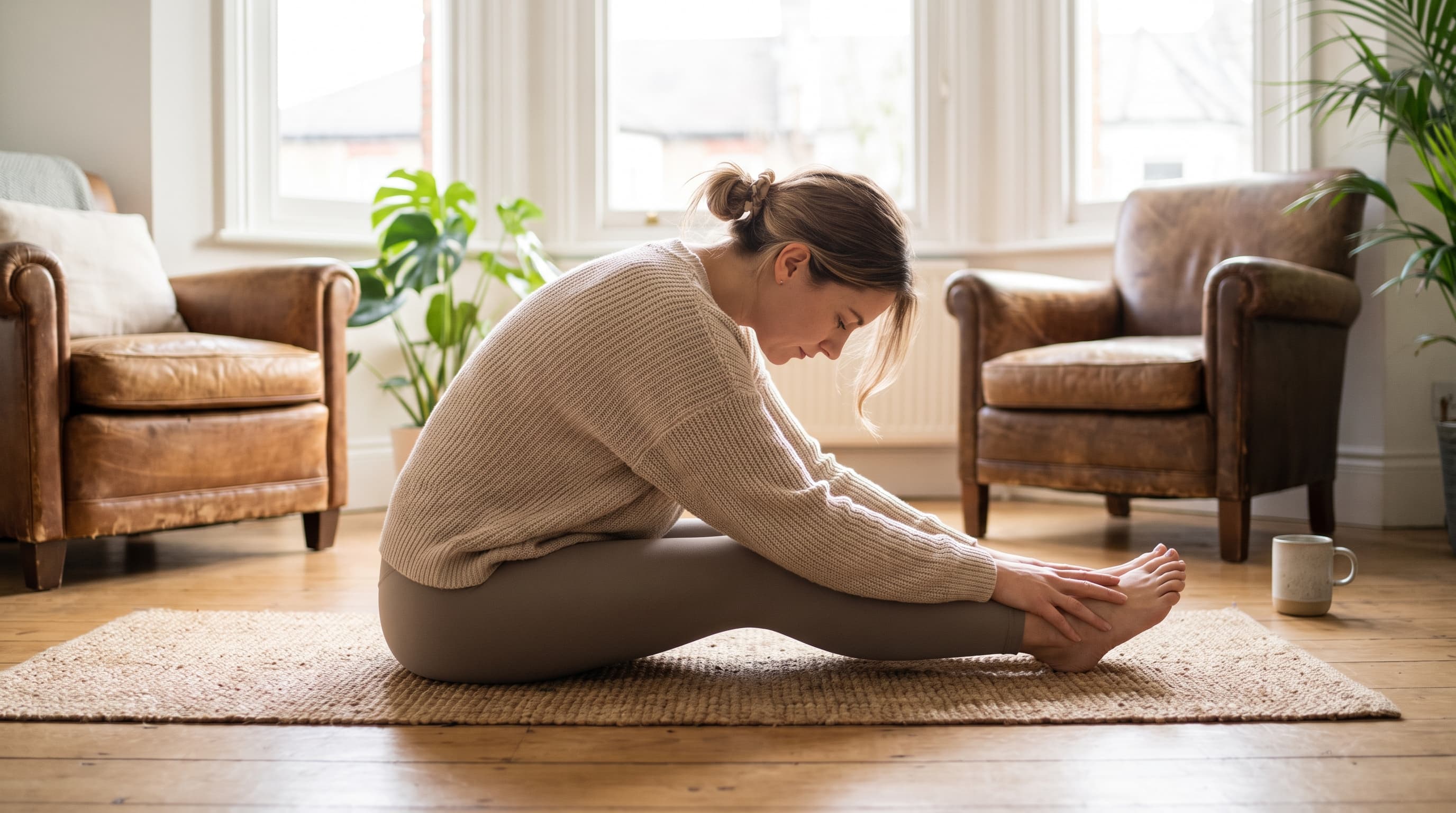 person stretching outdoors
