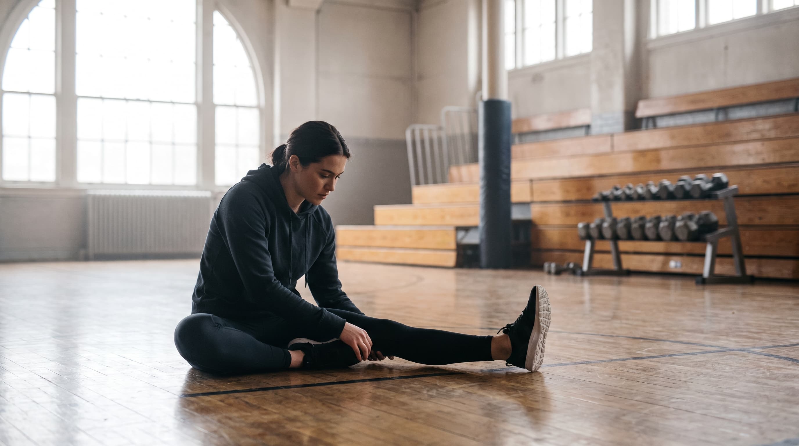 gymnaste s'étirant les jambes