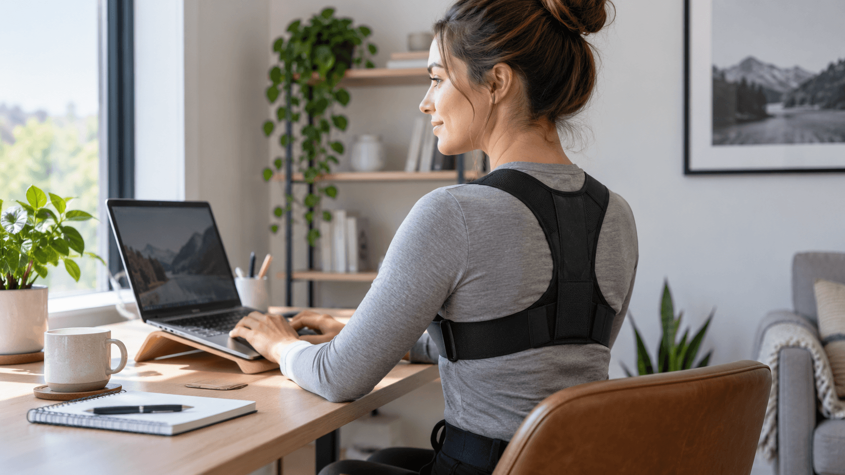 person wearing a posture corrector brace